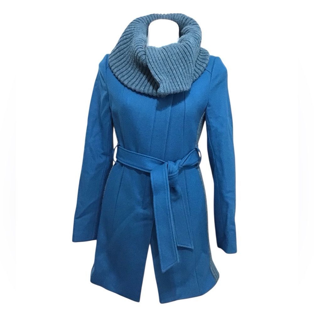 Anthropologie Elevenses Judith Blue Cowl Neck Self Tie Coat Size 2